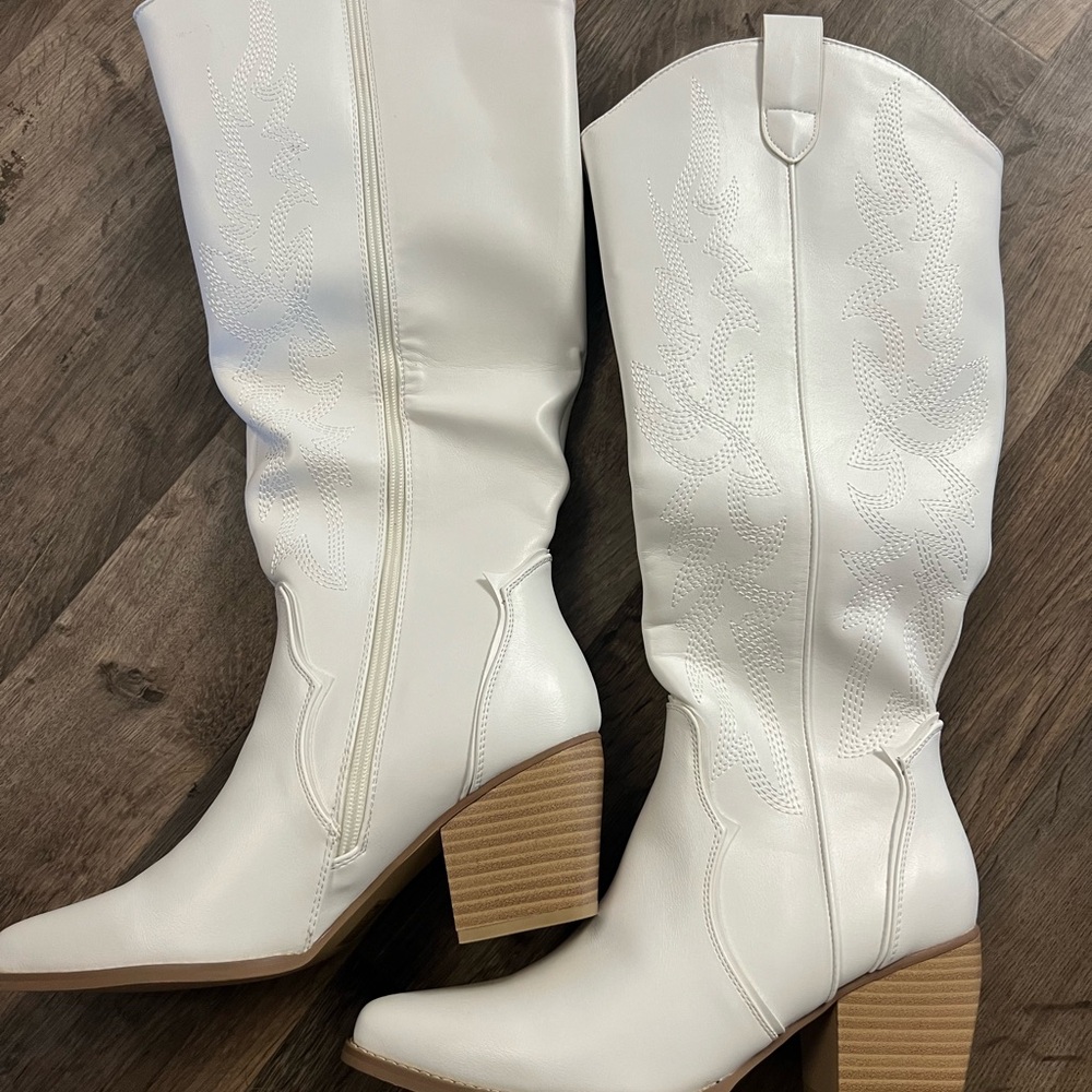 Knee High White Cowboy Boots